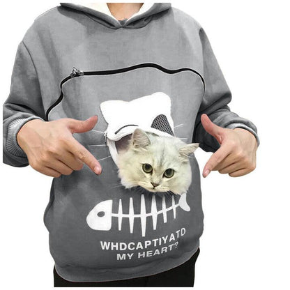 Cheky - Women Hoodie Sweatshirt With Cat Pet Pocket Design Long Sleeve Sweater Cat Outfit