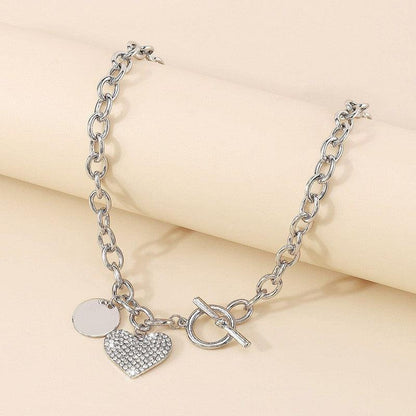 Cheky - Women's Round Heart Shape With Diamond Necklace