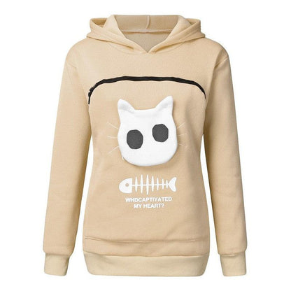 Cheky - Women Hoodie Sweatshirt With Cat Pet Pocket Design Long Sleeve Sweater Cat Outfit