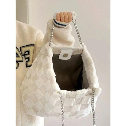 Cheky - White Plush One Shoulder Bag Casual Tote Bag