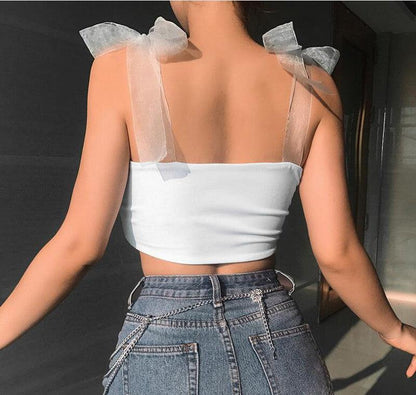 Cheky - Bandage Straps Solid White Top Ladies Summer Beach Camisole Tank Top Sleeveless Women Bralette Crop Tops