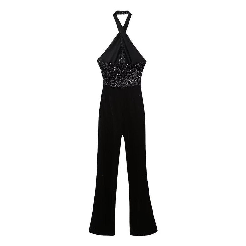 Cheky - New Halter Backless Tassel Beads Decoration Jumpsuit