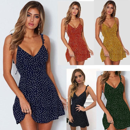 Cheky - Polka-dot Strappy Dress Women Summer Fashion Beach Sundress