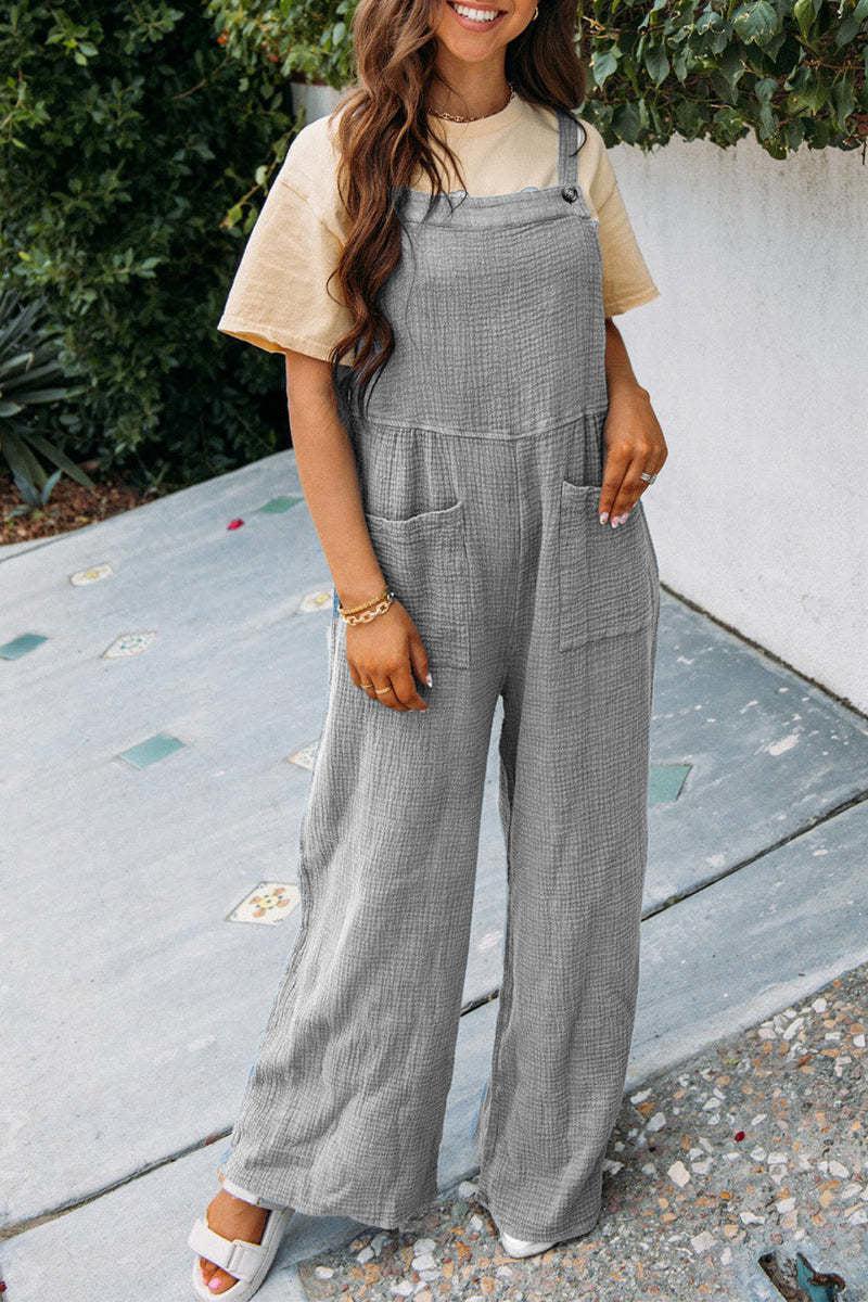 Cheky - Fashion Square Neck Jumpsuit With Pockets Spring Summer Casual Solid Color Loose Overalls Womens Clothing