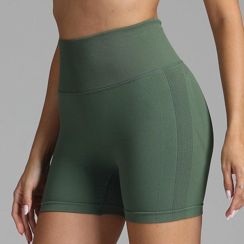 Cheky - Seamless Yoga Shorts Women Solid Color High Waist Hip-lifting Fitness Pants Running Sweatpants