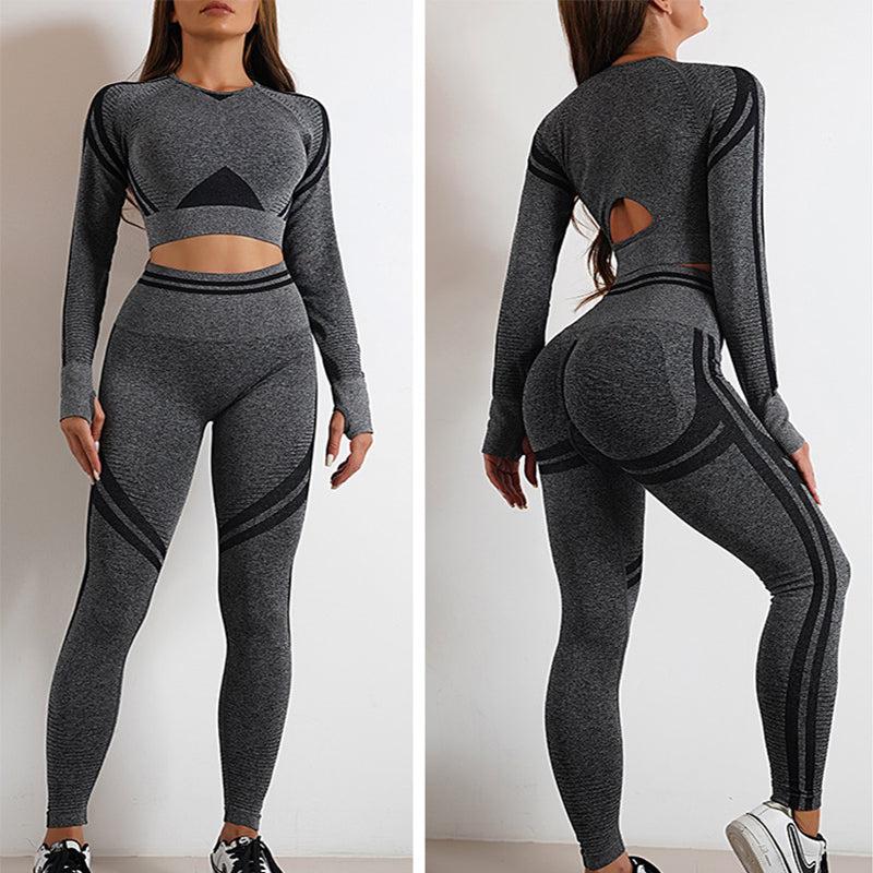 Cheky - Seamless Yoga Pants Sports Gym Fitness Leggings Or Long Sleeve Tops Outfits Butt Lifting Slim Workout Sportswear Clothing