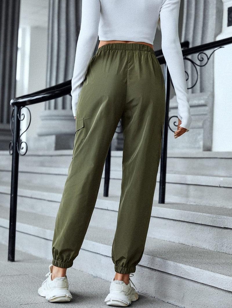 Cheky - New Cargo Pants Fashion Casual Multi-pocket Elastic Waist Pencil Pants For Women