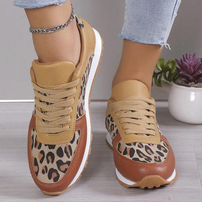 Cheky - Fashoin Leopard Print Lace-up Sports Shoes For Women Sneakers Casual Running Walking Flat Shoes