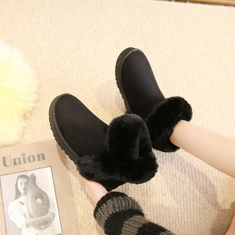 Cheky - Snow Boots For Women Students Winter Warm Slip On Fluffy Platform Comfy Fleece Ankle Boots Non-slip Plush Cotton Shoes