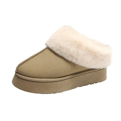 Cheky - Women's Fur Mouth Short Tube Wrapped Cotton Slippers