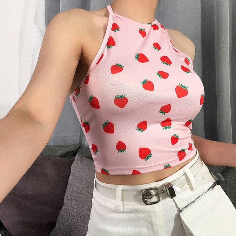 Cheky - Sexy Halter Cropped Print Tank Top Summer Women Sexy Streetwear Crop Top