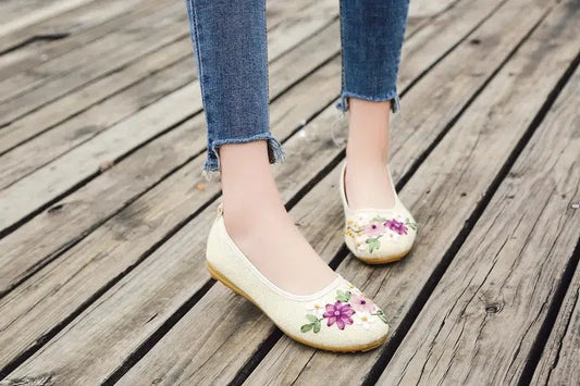 Cheky - Vintage Flats Flower Slip On Cotton