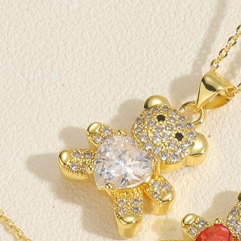 Cheky - Copper Micro Inlaid Zircon Bear Love Gem Necklace