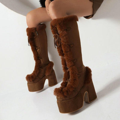 Cheky - Fur Boots Platform Platform High Heel Women's High Boots