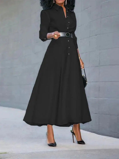 Cheky - VONDA Long Dress Casual Women Summer Long Sleeve Party Robe Split Shirt Vestido Buttons Vintage Street Solid Loose Sundress