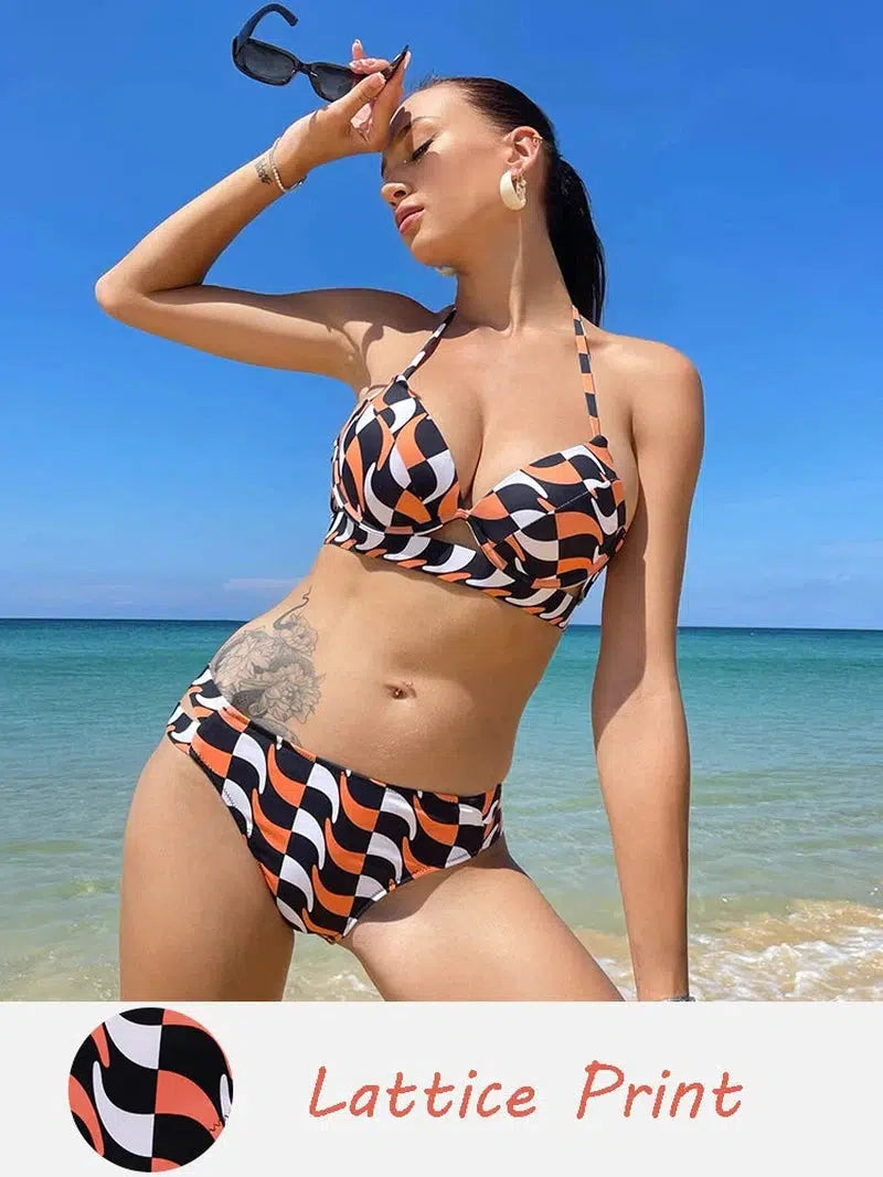 Cheky - Andzhelika Solid Push Up Bikinis Women Bandage Bikini Sets Swimsuit Sexy Halter Two Pieces Beachwear Bathing Suit Swimwear