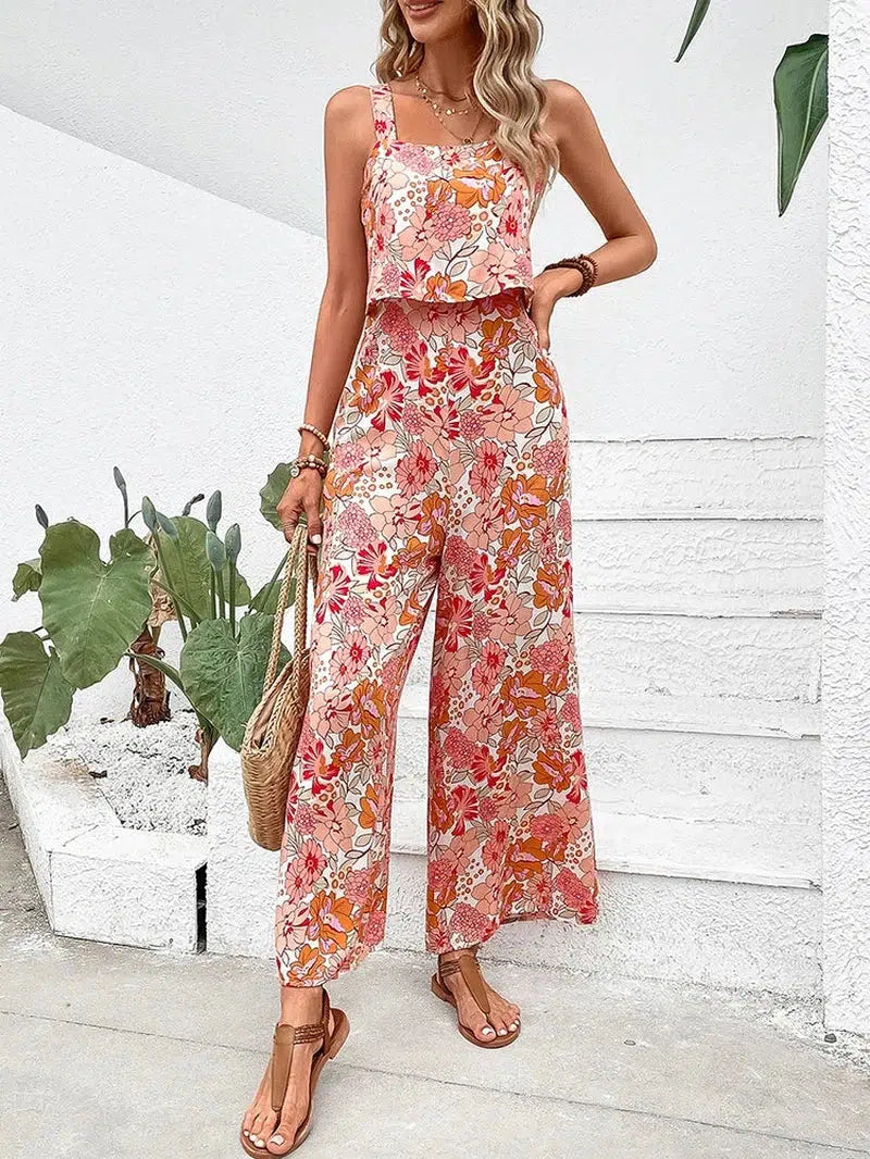 Cheky - Elegant Long Jumpsuit Women Sexy Backless Wide Leg Jumpsuits Casual Sleeveless Floral Rompers Summer Clothes For Woman 2024 New