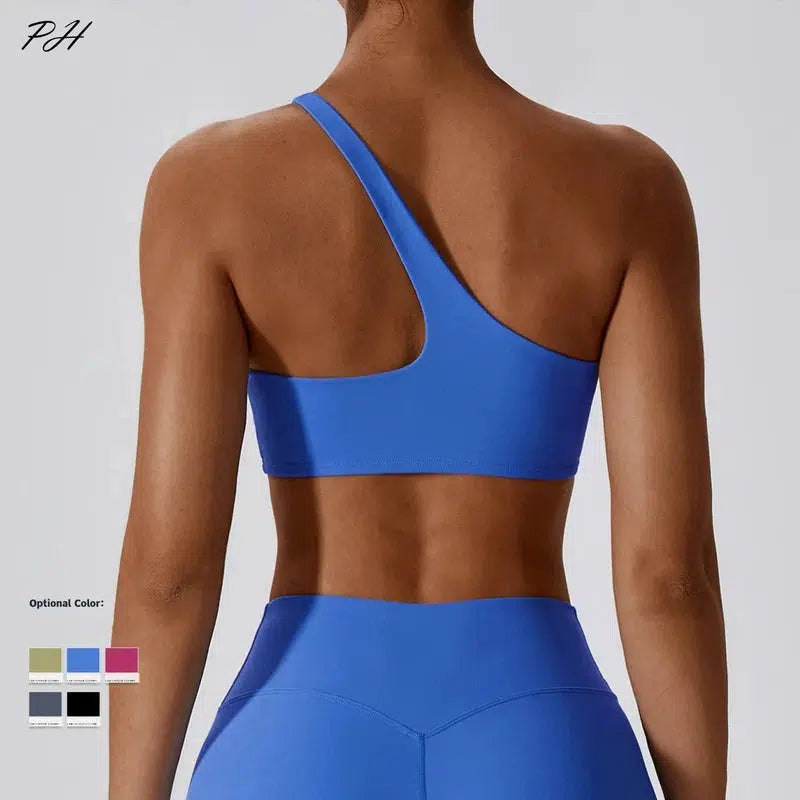 Cheky - Women Sexy Sport Yoga Set Outfit Fitness Workout Clothes Diagonal Shoulder Sports Top Leggings Suit Leisure Running Sportwear