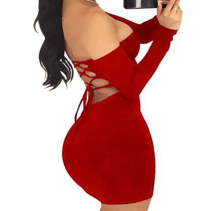 Cheky - Strapless large women long sleeve backless night club dress women