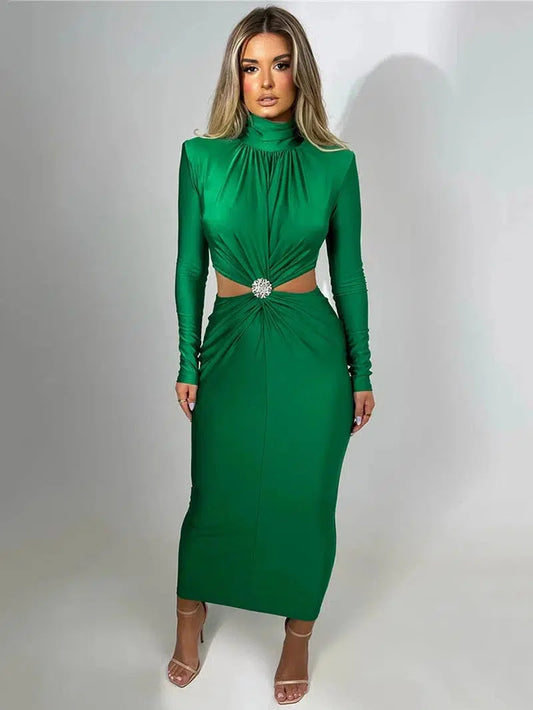 Cheky - Hollow Out Turtleneck Maxi Dress - Sexy Autumn/Winter Club Wear