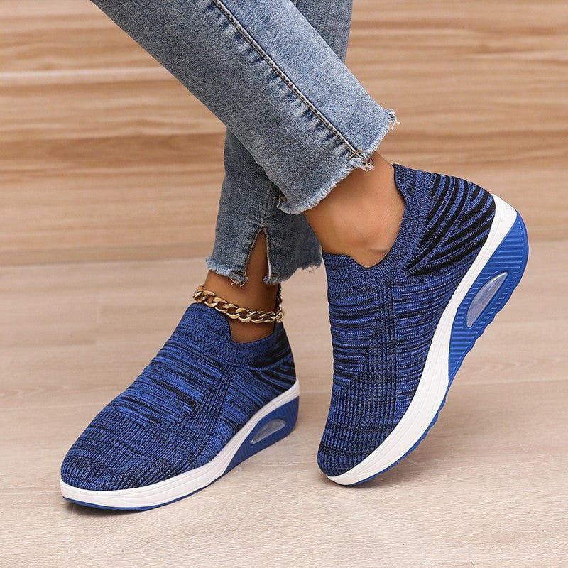 Cheky - New Stripe Design Mesh Shoes Fashion Slip On Air Cushion Shoes Breathable Round-toe Flats Women