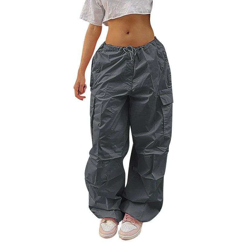 Cheky - Casual Cargo Pants For Women Solid Color Drawstring Pocket Design Fashion Street Trousers Girls