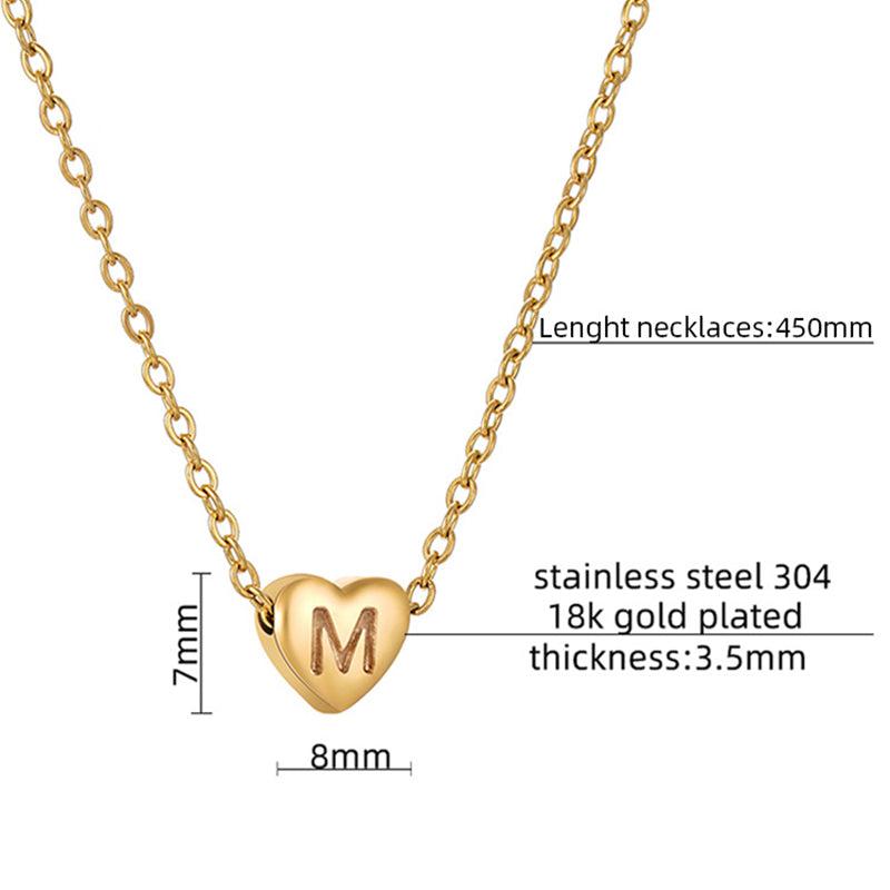 Cheky - Ins Style Love Letter Necklace Women Stainless Steel Heart-shaped Niche Clavicle Chain Fashion Necklace