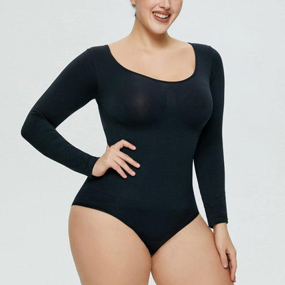 Cheky - Women's One-piece Bottoming Shirt Long-sleeved Corset Body Shaper Seamless Jumpsuit Home Fitness Yoga Clothes