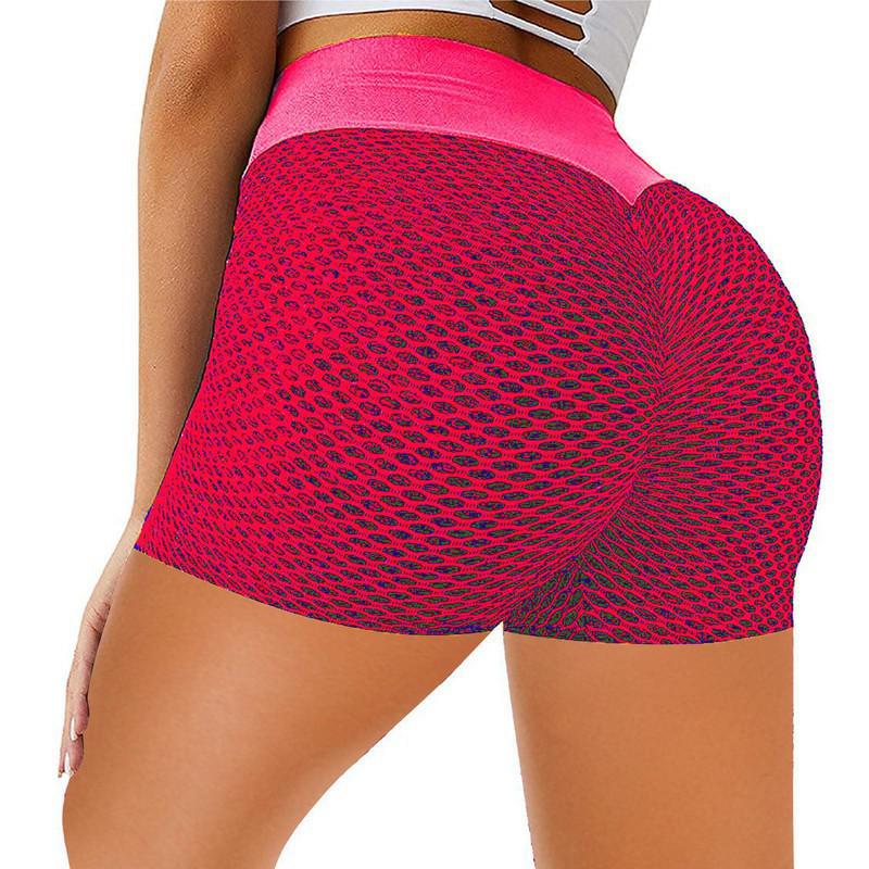 Cheky - Honeycomb Design Yoga Pants Solid Color Hip-lifting Fitness Sports Shorts For Women