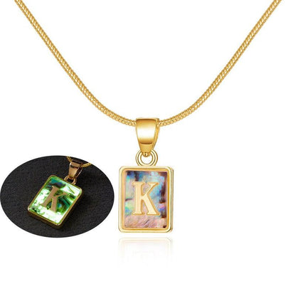 Cheky - 26 Letter Square Necklace Colorful Shell Luminous Pendant Chain Necklace For Women Temperament Ladies Jewelry