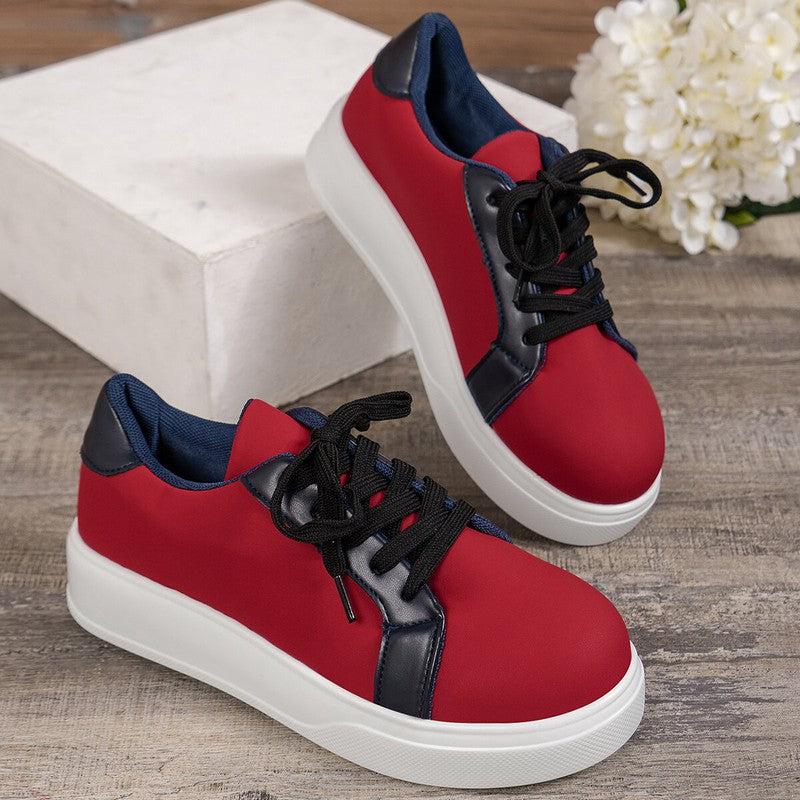 Cheky - New Lace-up Flats Women Walking Sports Skateboard Shoes Retro Fashion Casual Sneakers