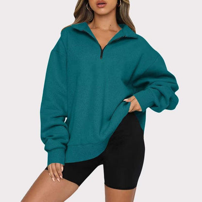 Cheky - Women Sweatshirts Zip Turndown Collar Loose Casual Tops Clothes