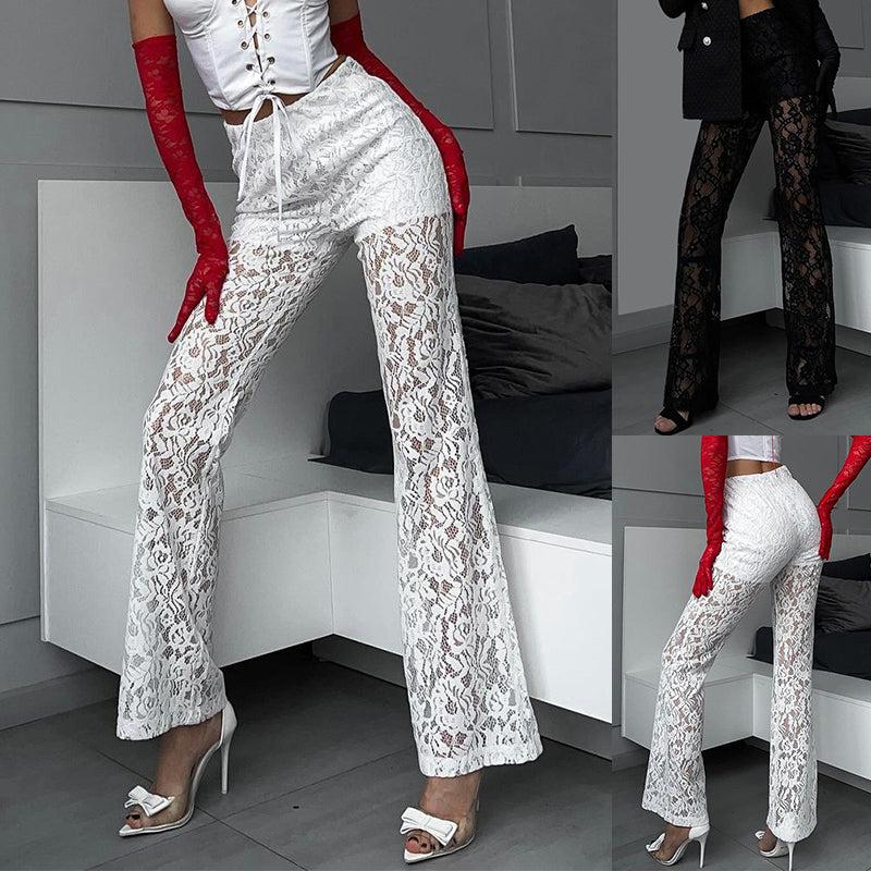 Cheky - Ins Sexy Lace Straight Trousers Fashion Casual High Waist Pants Women's Clothing