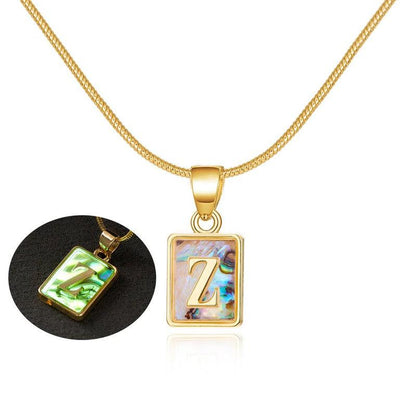 Cheky - 26 Letter Square Necklace Colorful Shell Luminous Pendant Chain Necklace For Women Temperament Ladies Jewelry