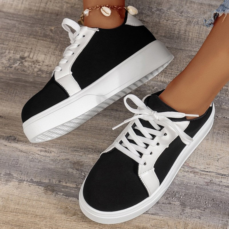 Cheky - New Lace-up Flats Women Walking Sports Skateboard Shoes Retro Fashion Casual Sneakers