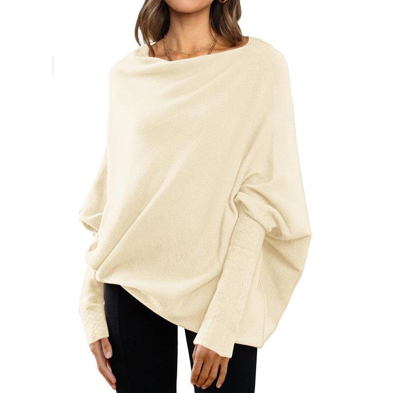 Cheky - Loose Bat Sleeve Sweater Tops Simple Casual Fashion Versatile Solid Color Round Neck Sweater For Women