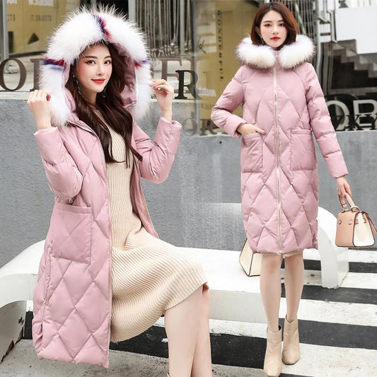 Cheky - Autumn and winter hooded fur collar long coat