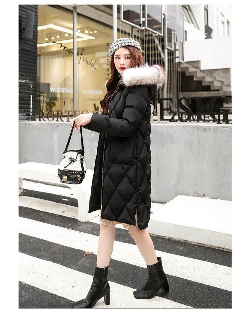 Cheky - Autumn and winter hooded fur collar long coat