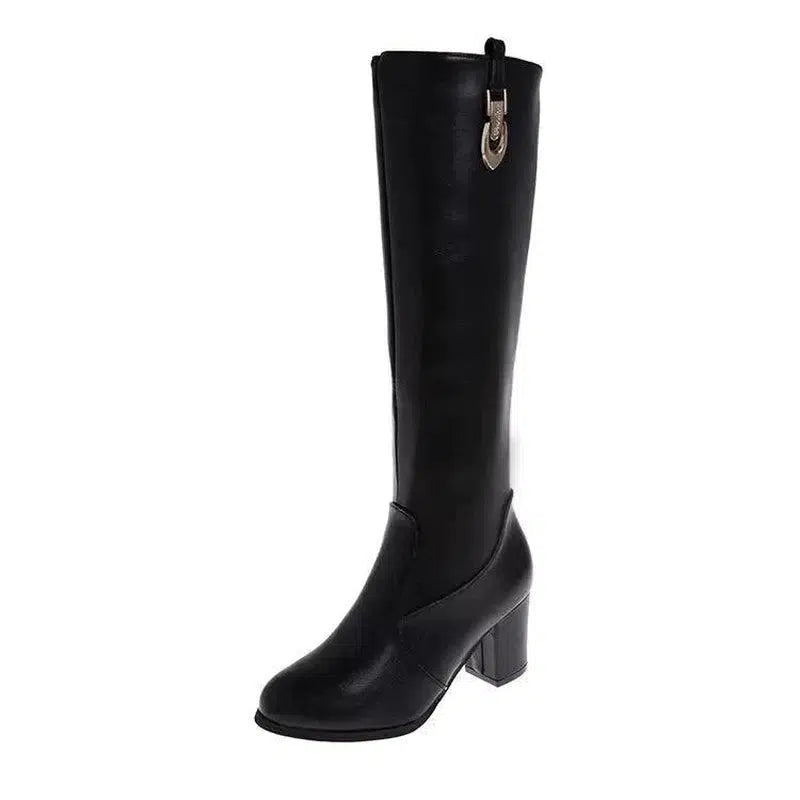 Cheky - Autumn And Winter Thick Heel High Heel Pointed High Boots Women Black All-match Knight Boots