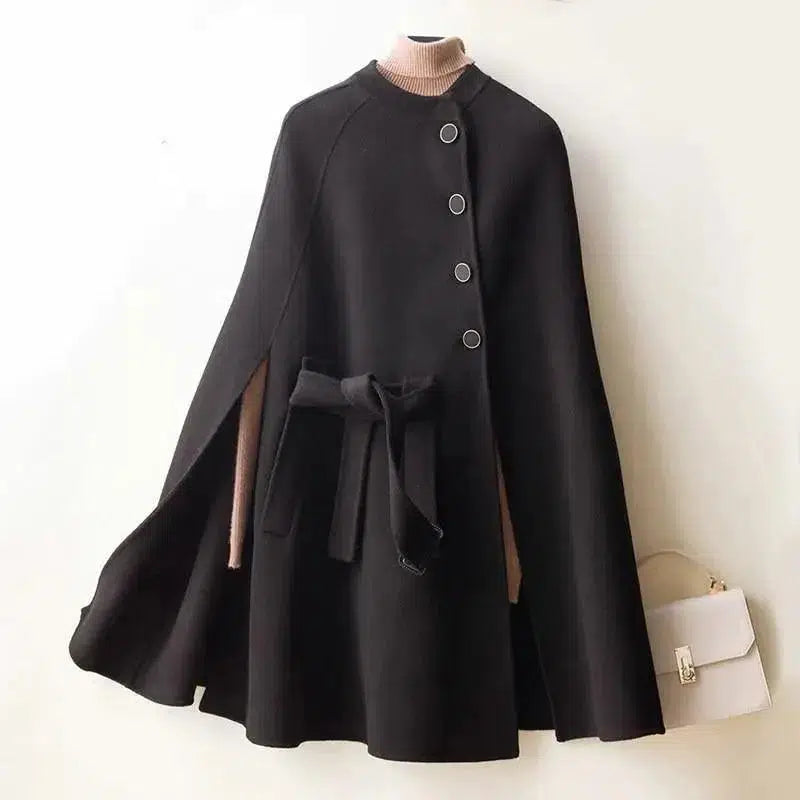 Cheky - Cloak-style Loose Wool Double-faced Woolen Coat