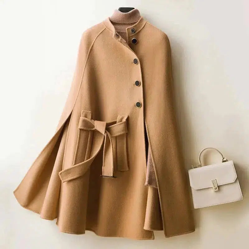 Cheky - Cloak-style Loose Wool Double-faced Woolen Coat