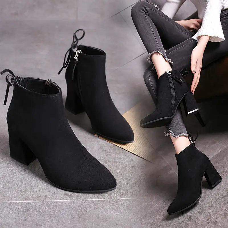 Cheky - European And American Martin Boots Pointed High Heels Plus Size Women