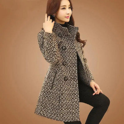 Cheky - Fashion Thick Plaid woolen coat women's clothing