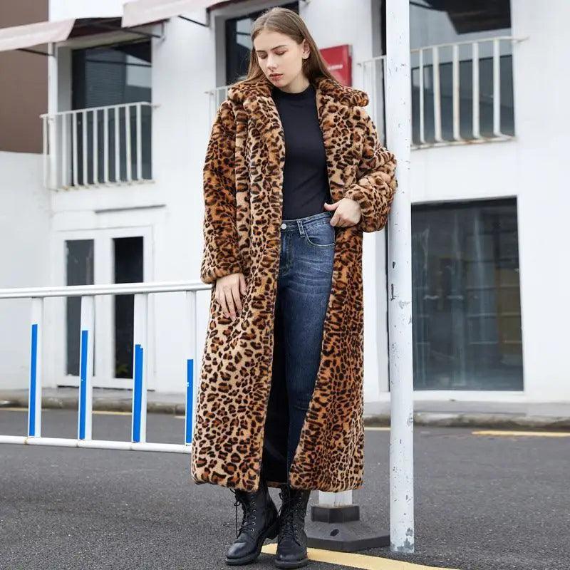 Cheky - Faux Fur Leopard Print Rabbit Fur Super Long Suit Collar Fur