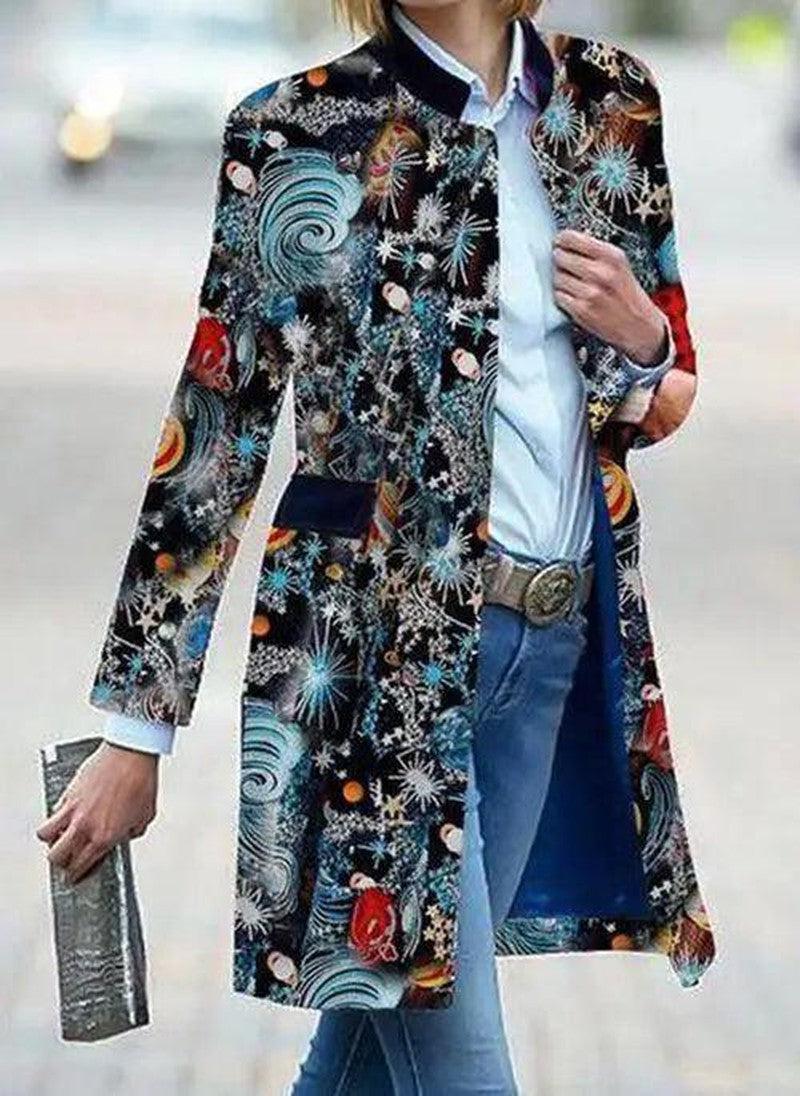 Cheky - Female small printed long sleeve coat lapel