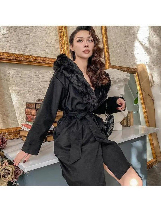 Cheky - Good match with black hooded and thin fur collar coat