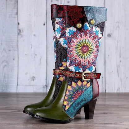 Cheky - Handmade Retro Short Velvet High-heeled Boots Women