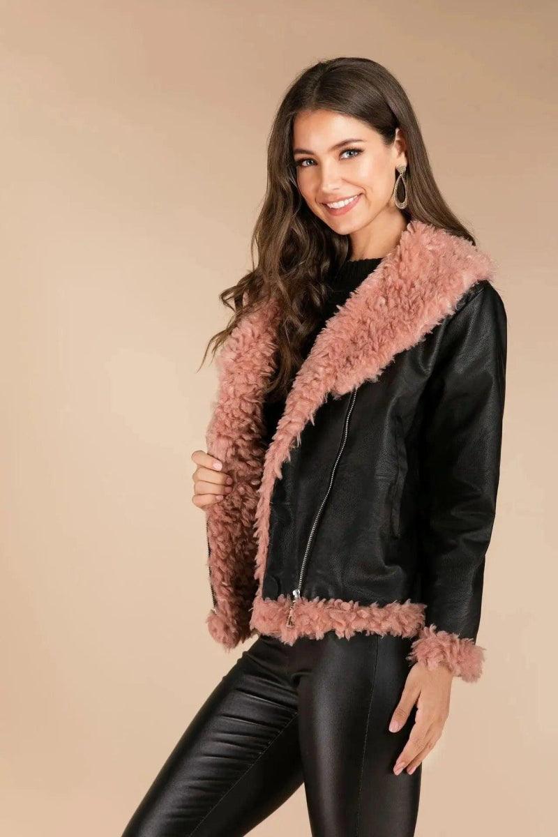 Cheky - Imitation raccoon fur sheepskin leather jacket