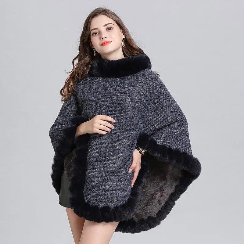 Cheky - Knit sweater cloak shawl coat women