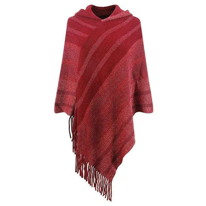 Cheky - Knitted Tassel Shawl Cape Women